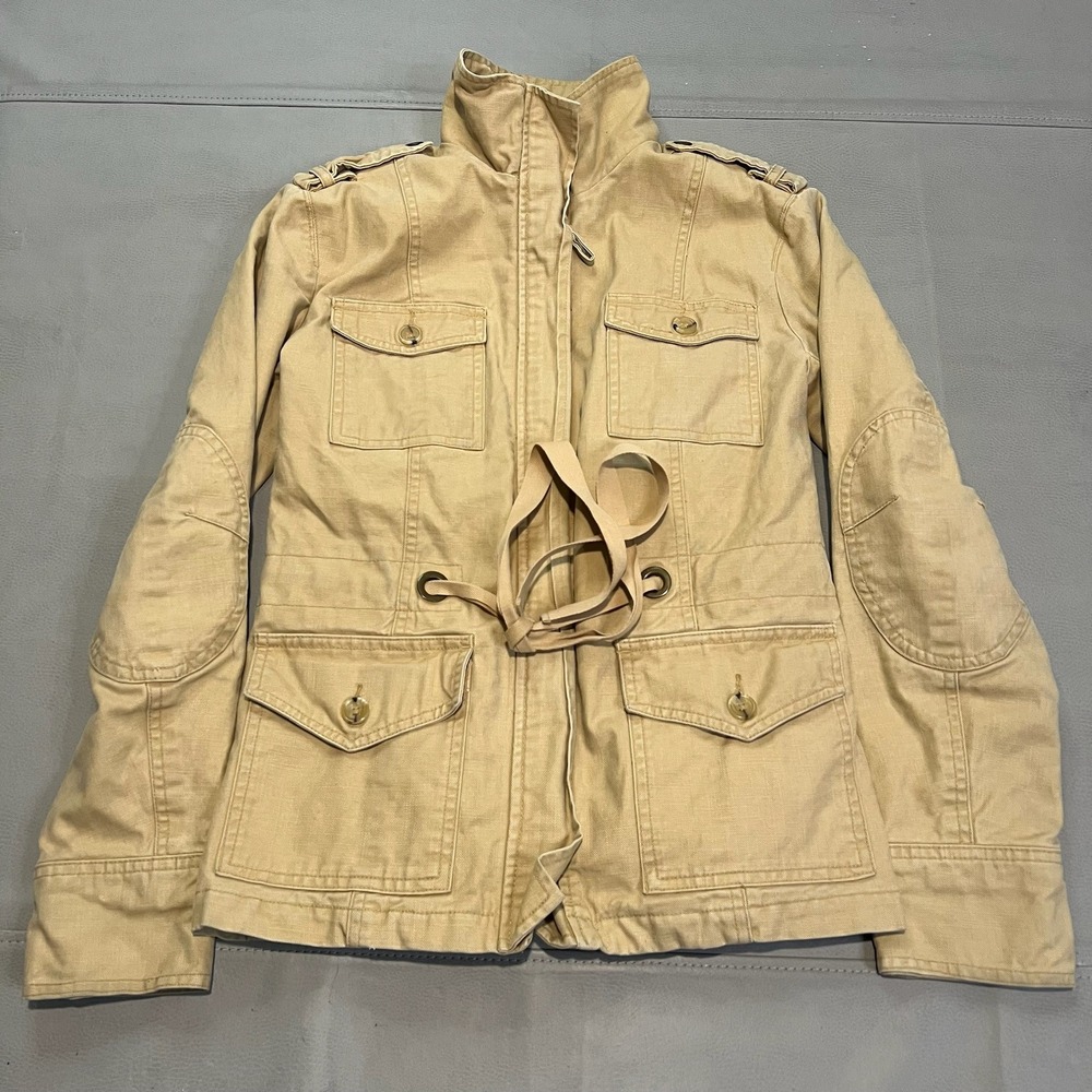 VTG Y2K Old Navy‎ Khaki Utility Cargo Jacket Women S Moto Babydoll Preppy Canvas